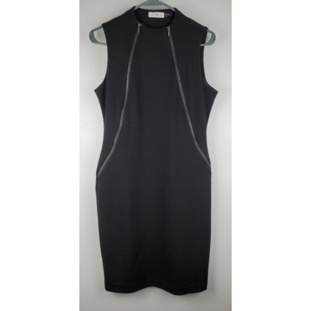 Calvin Klein Double Zipper front dress grey blue BLACK Zippers size 12